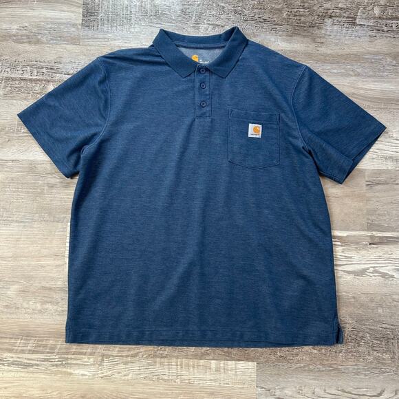 Carhartt Men’s Polo Shirt XL Heather Navy Original Fit Work Pocket Tee - Picture 1 of 7